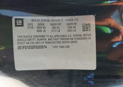 2015 Chevrolet Camaro 1Lt z USA, uszkodzony, nr VIN 2G1FD1E32F9203874